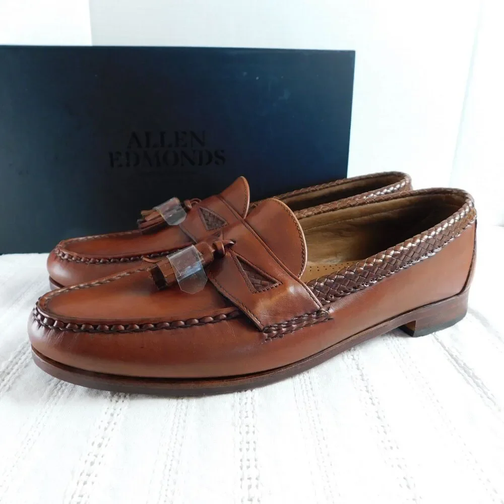 Allen Edmonds Maxfield Brown Leather Tassel Loafers 13B Slip-On Shoes New w/ Box